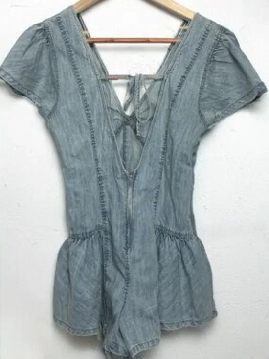FP We The Free Mia Denim Playsuit Romper 100% cotton NWT Size M - Picture 6 of 10